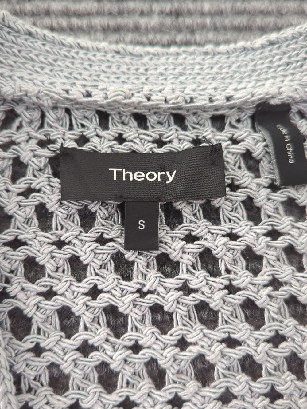 Theory Merletto Mesh Cardigan Ice Blue Gray Blue Open Knit Cropped Small Beach - Picture 5 of 11